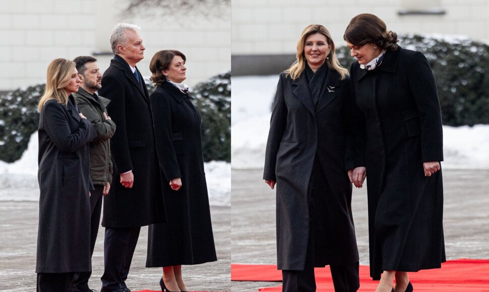 Ukrainos prezidentas Volodymyras Zelenskis su pirmąja ponia Olena, Lietuvos prezidentas Gitanas Nausėda su pirmąja ponia Diana