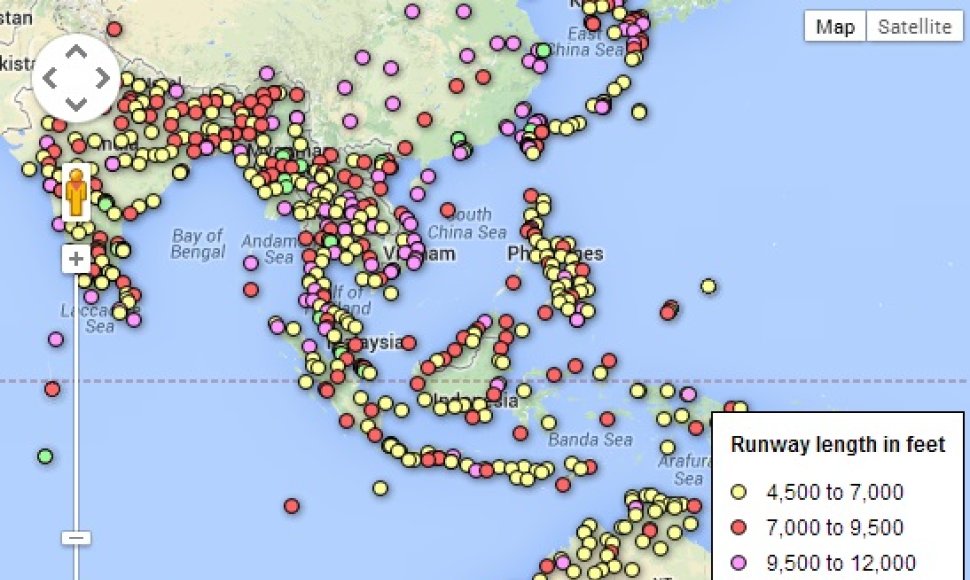 Žemėlapis, kur galėjo nusileisti „Malaysian Airlines“ lėktuvas