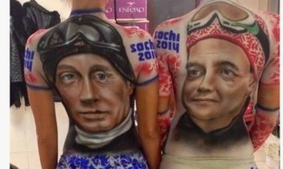 Piešiniai ant kūnų – Vladimiras Putinas ir Dmitrijus Medvedevas