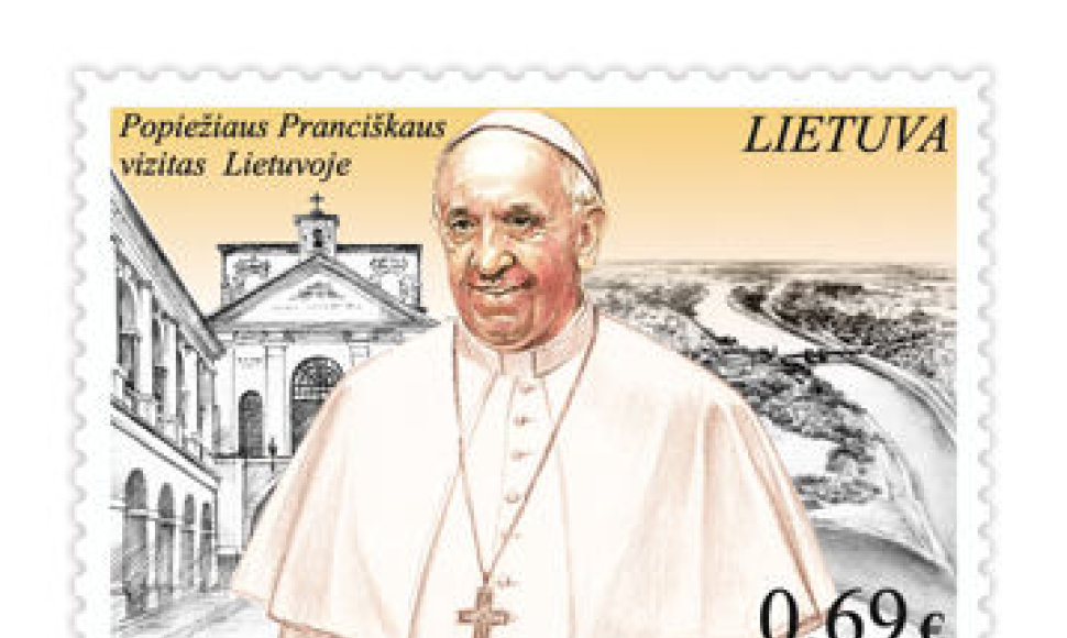 Popiežiaus Pranciškaus vizitui išleidžiamas pašto ženklas su popiežiaus atvaizdu