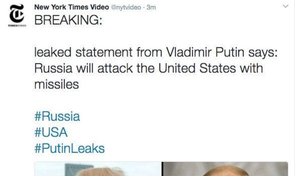 „New York Times“ atakavę programišiai paskelbė žinutę apie esą Rusijos ruošiamą raketų smūgį JAV