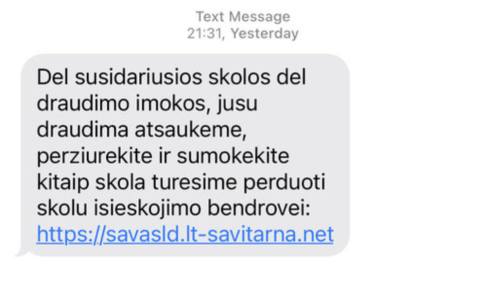 sukčių sms žinutė