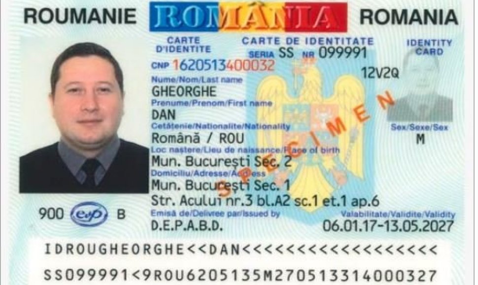 Rumuniškos tapatybės kortelės pavyzdys
