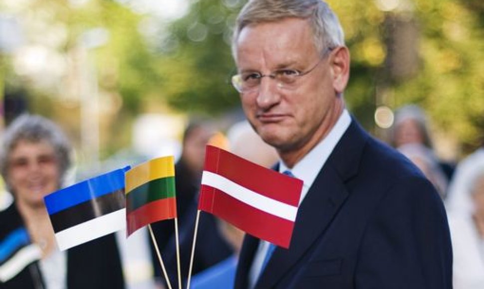 Švedijos užsienio reikalų ministras Carlas Bildtas laiko Baltijos šalių vėliavėles