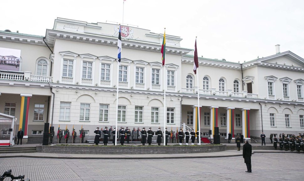 Vėliavų pakėlimo ceremonijos akimirka