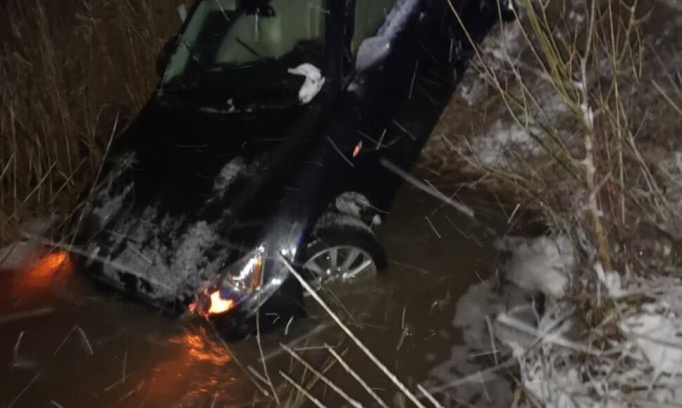 Jonavos rajone į upelį nulėkė „Lexus“