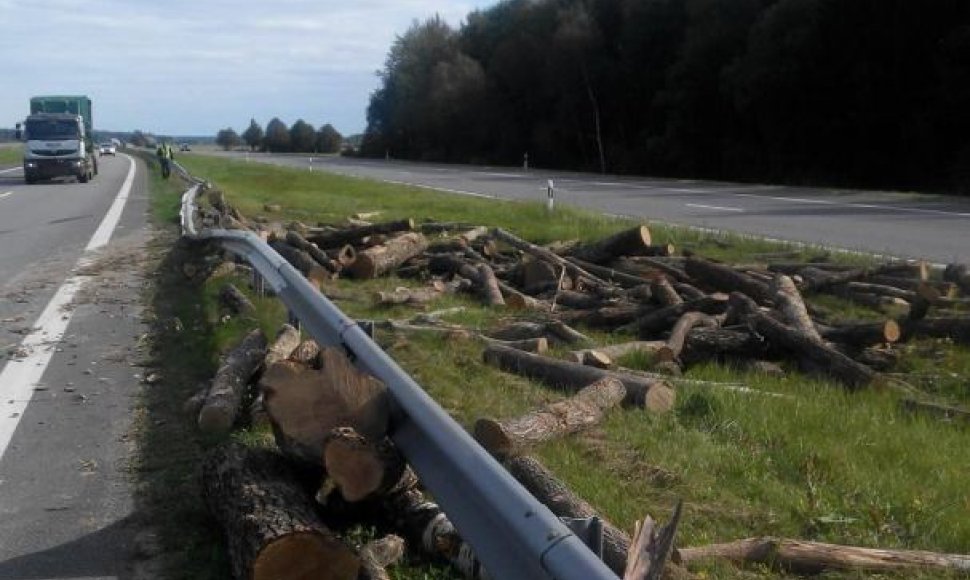 Autostradoje Vilnius-Klaipėda miškavežio avarija: ribojamas eismas