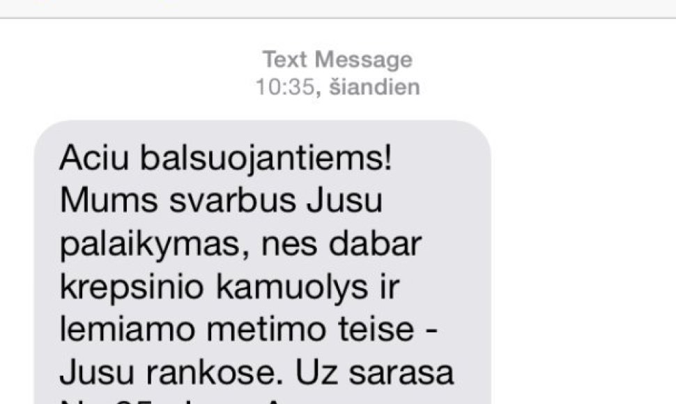 A. Ručienės rinkimų agitacija SMS.