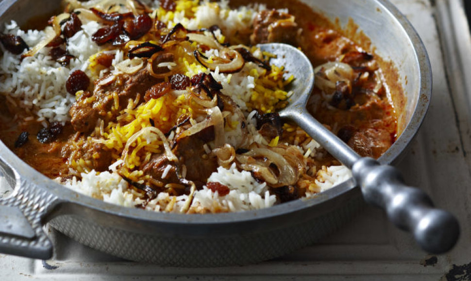 Indiškas mėsos ir ryžių patiekalas