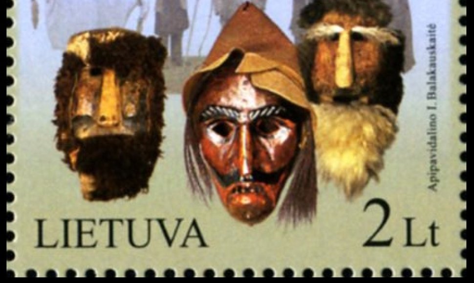 Pašto ženklas su Užgavėnių kaukėmis