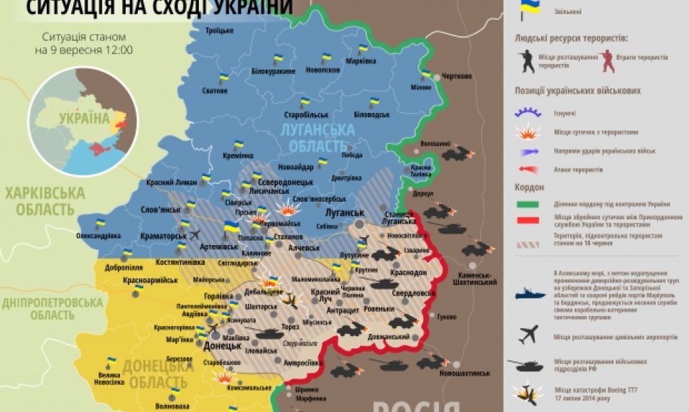 Situacija rytų Ukrainoje rugsėjo 9 d.