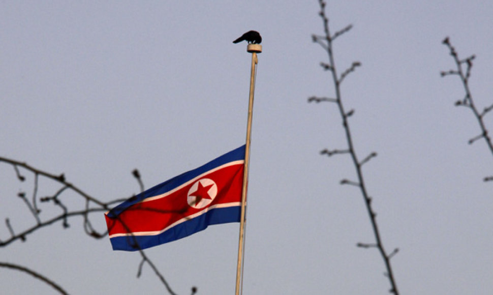 Pusiau nuleista Šiaurės Korėjos vėliava