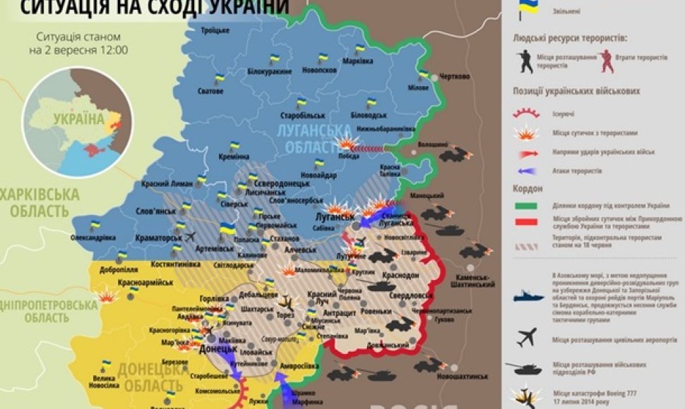 Situacija rytų Ukrainoje rugsėjo 2 d.