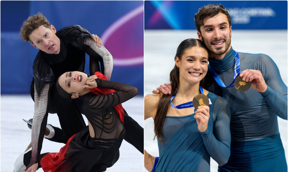 Madison Chock ir Evanas Batesas (kairėje), Laurence Fournier Beaudry ir Guillaume'as Cizeronas (dešinėje)