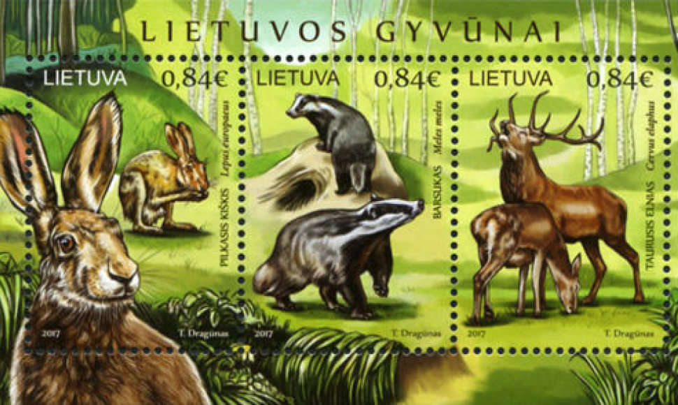 Ant pašto ženklų nuguls elnias, kiškis ir barsukas
