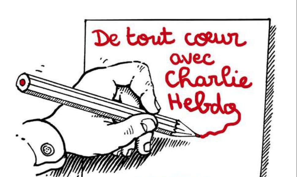 Socialiniuose tinkluose plinta šis solidarumo gestas: „Visų širdys su „Charlie Hebdo“