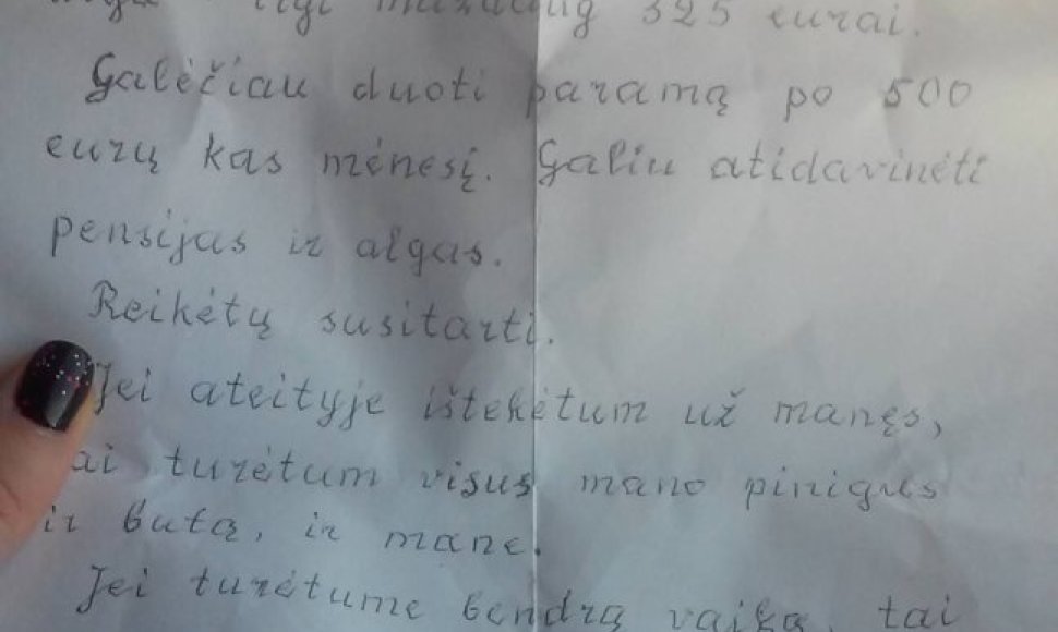 Pensininkas jaunoms klaipėdietėms bruko raštelius su siūlymais gauti finansinę paramą ir net ištekėti.