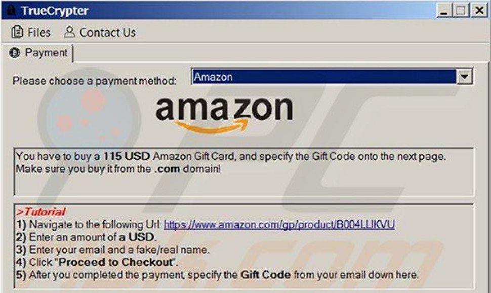  Internete plinta kenkėjas, prašantis mokėti „Amazon“ dovanų kortele