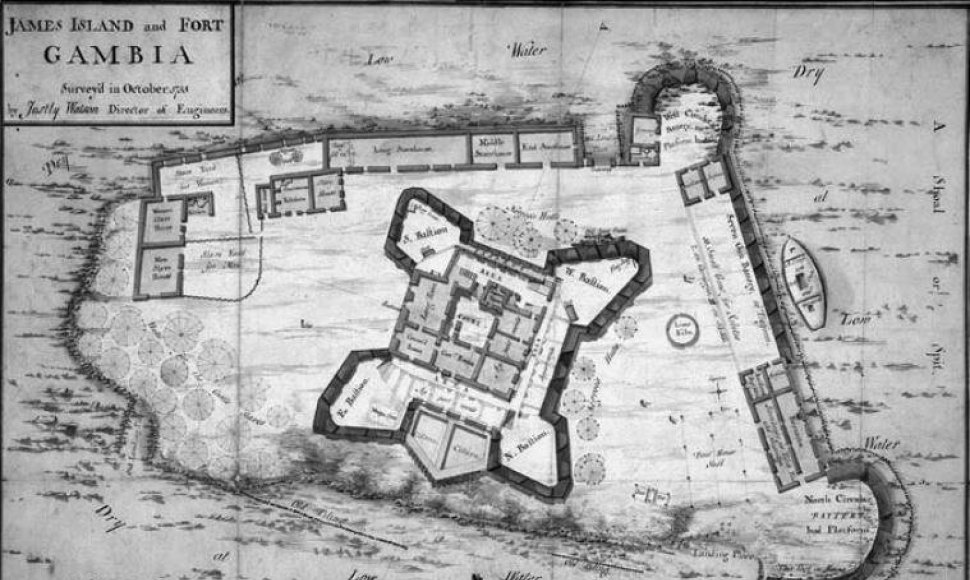 Justly Watson. Jokūbo sala ir jo fortas Gambijoje. 1755