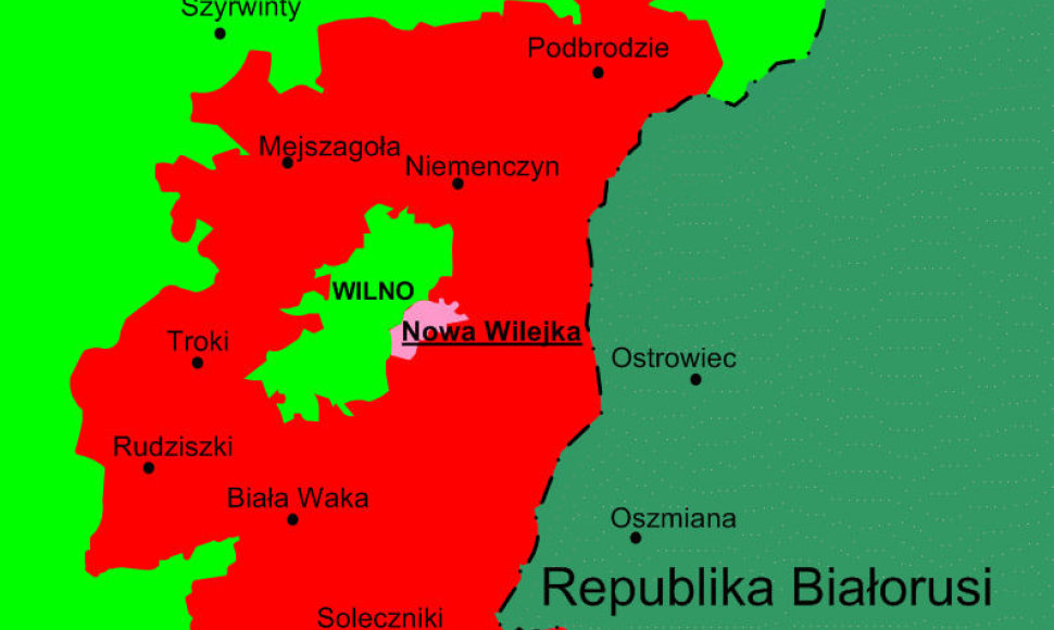 Planuota Vilniaus krašto lenkų autonominio rajono teritorija
