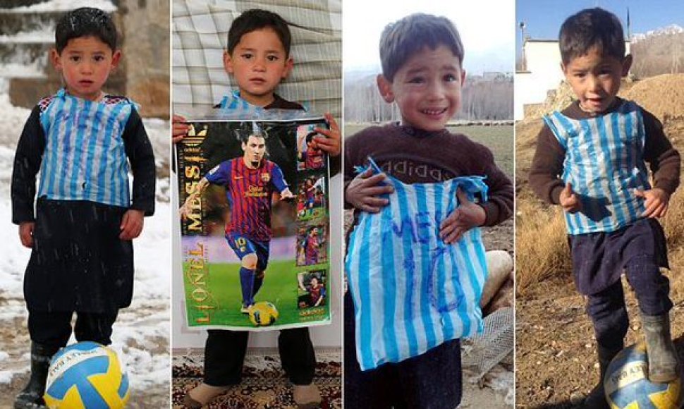 Berniukas su Lionelio Messi marškinėliais iš plastikinio maišelio