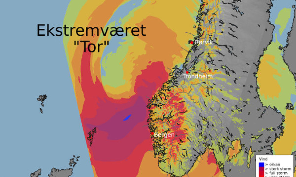 Prie Norvegijos artinasi audra Toras