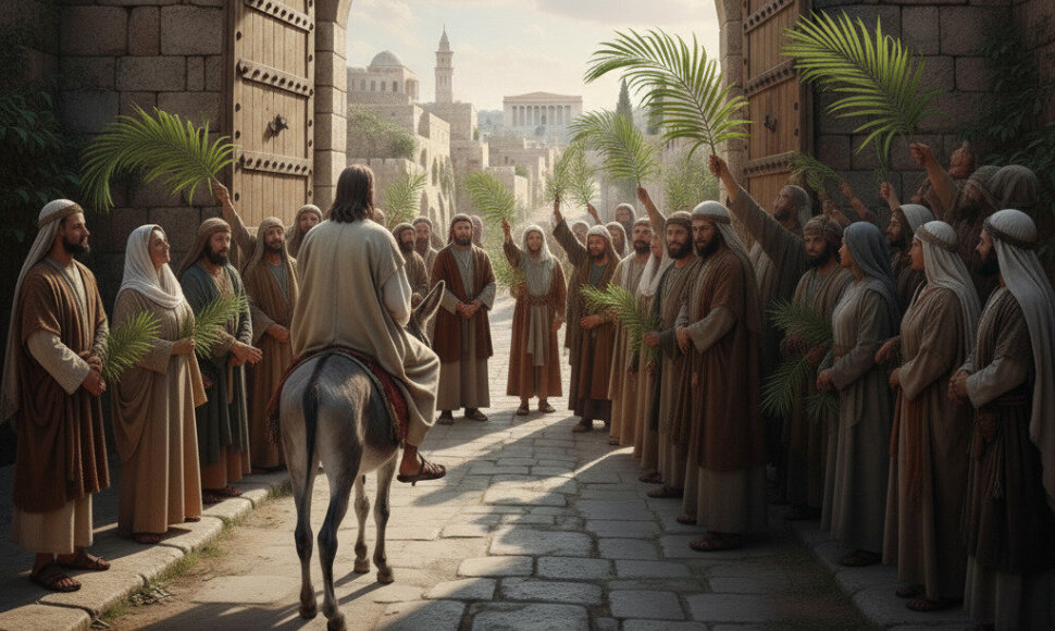 Evangelijos iliustracija. Įžengimas į Jeruzalę