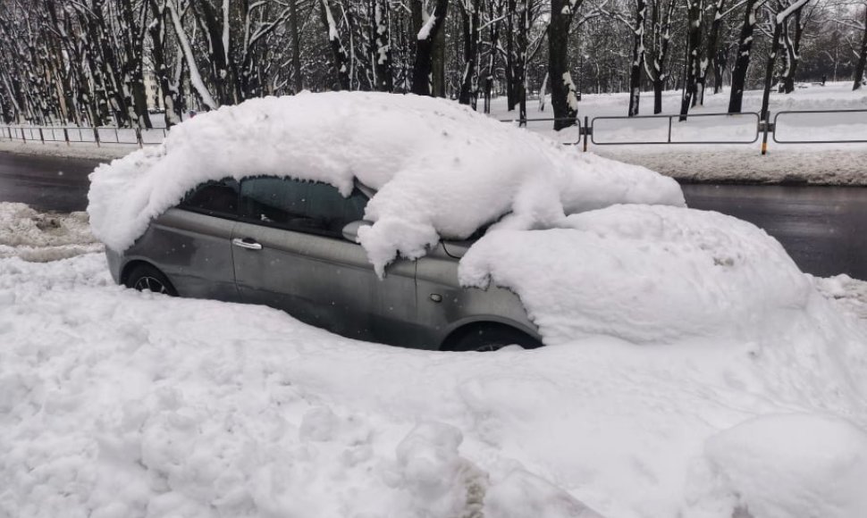 Apsnigtas automobilis. Alfa Romeo Panevėžyje