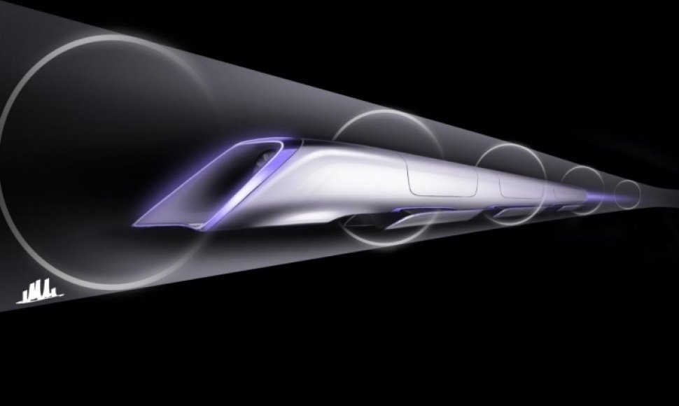 Transporto sistema „Hyperloop“ keleivius gabentų kapsulėmis, kurios skrietų beveik garso greičiu sumažinto slėgio atmosferoje, palaikomoje sandarių vamzdžių sistemoje.