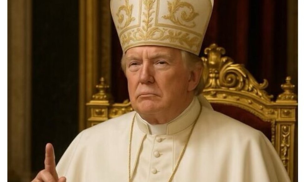 Dirbtinio intelekto sukurtas Donaldo Trumpo atvaizdas su popiežiaus drabužiais / D.Trumpo paskyra &bdquo;Truth Social&ldquo;