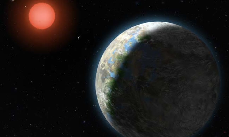 „Gliese 581 b" planeta, viena iš šešių žvaigždės „Gliese 581" planetų. Lindy Elkins-Tanton ir jos kolegų sukurti modeliai verčia daryti išvadą, kad jeigu planeta pasižymi uolėtu paviršiumi, joje praktiškai iš karto po planetos atsiradimo susiformuodavo nedidelis vandenynas.