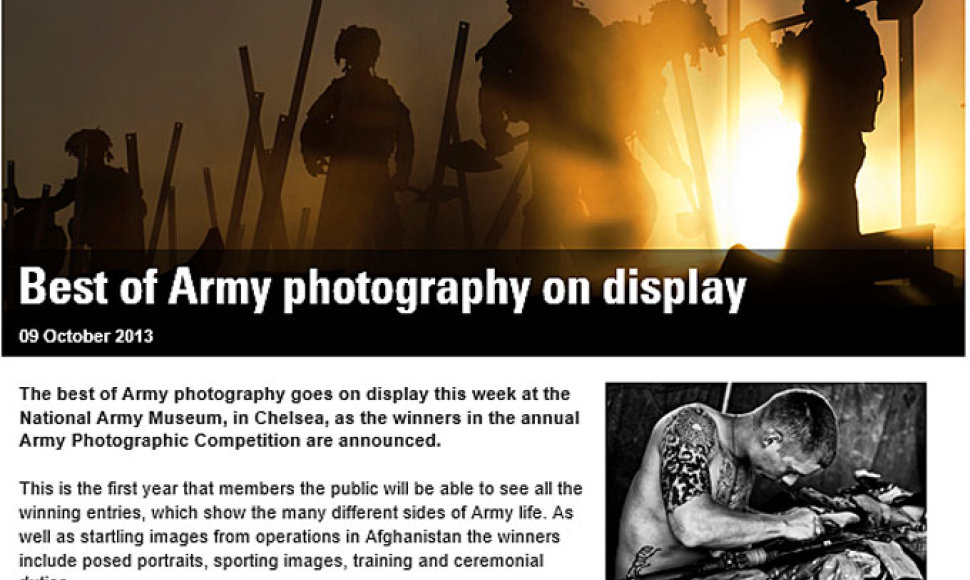 Pranešimas apie geriausių Didžiosios Britanijos karinių fotografijų parodą