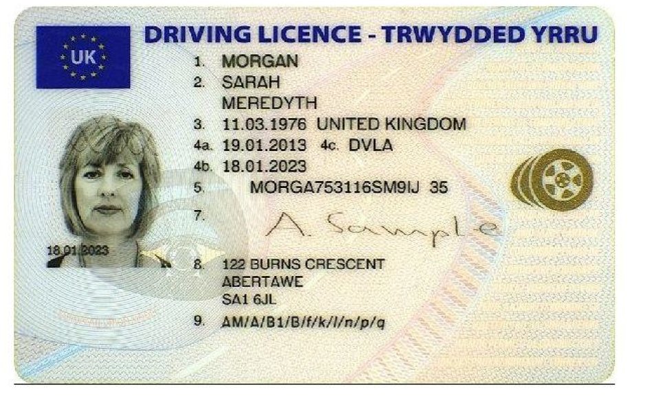 Jungtinės Karalystės vairuotojo pažymėjimo pavyzdys