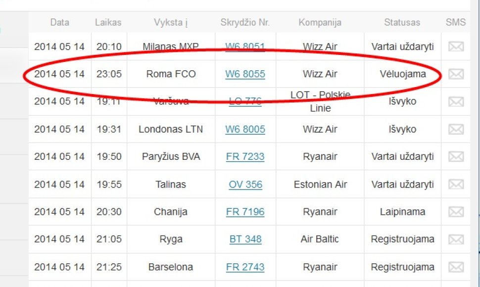 Atidėtas skrydis iš Vilniaus į Romą. 