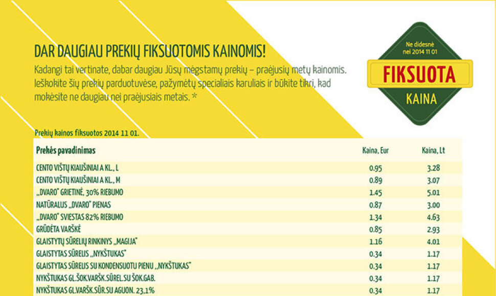 „IKI“ paskelbė fiksuotas kai kurių produktų kainas