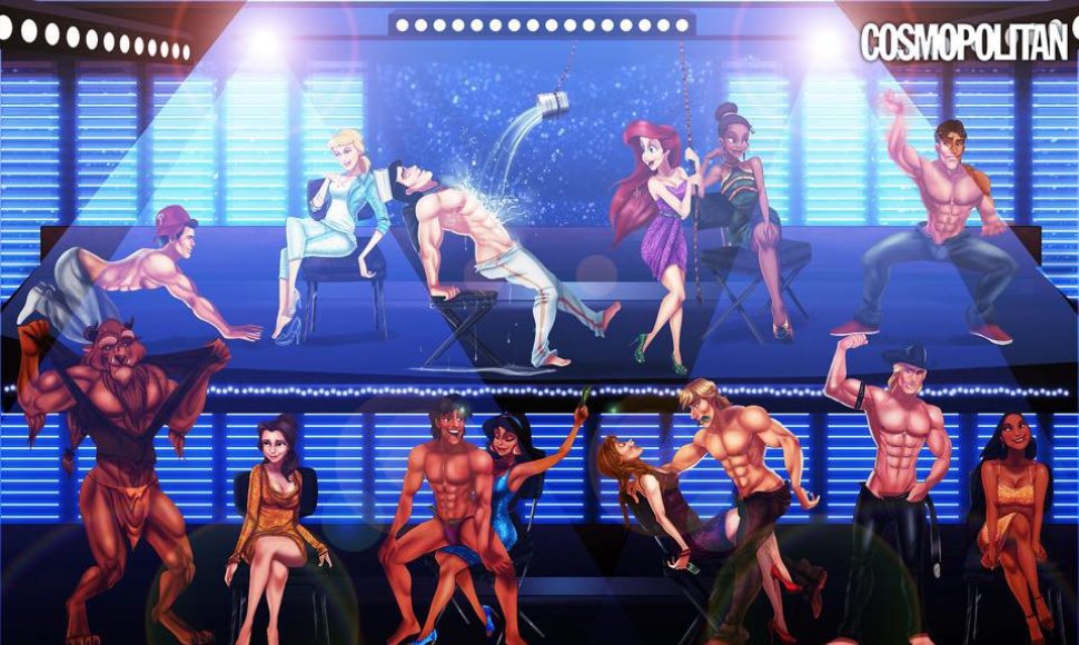 Garsiausių animacinių filmų herojai šoka striptizą savo princesėms