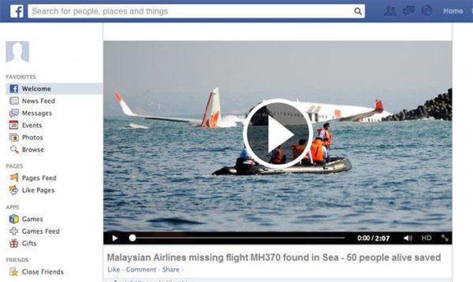 Apgaulė: neva rastas Malaysia Airlines Flight MH370 laineris.