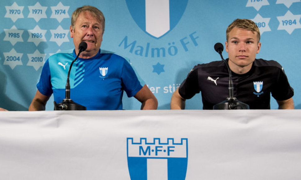 „Malmo“ vyriausiasis treneris Åge Hareide ir Oscaras Lewickas
