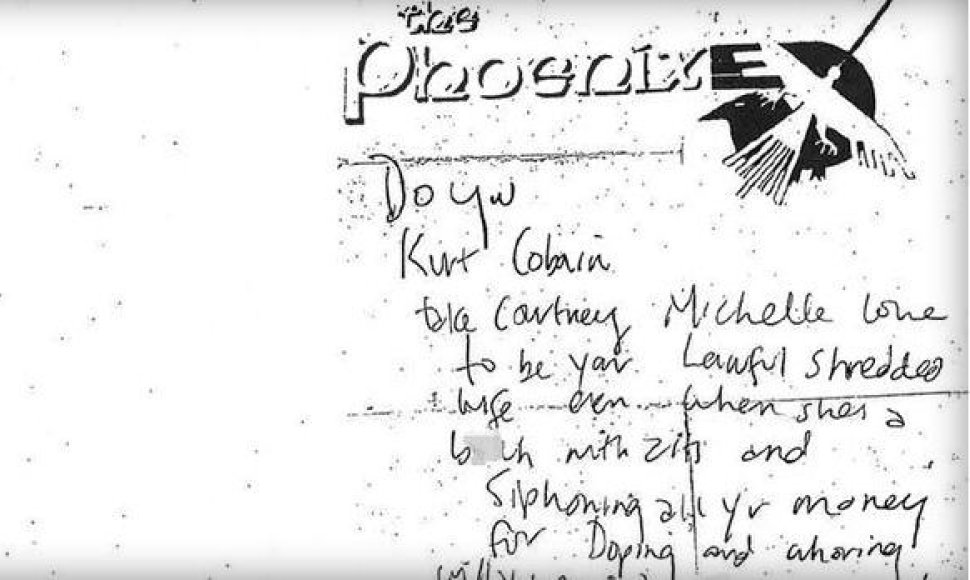 Kurto Cobaino savižudybės vietoje rastas raštelis