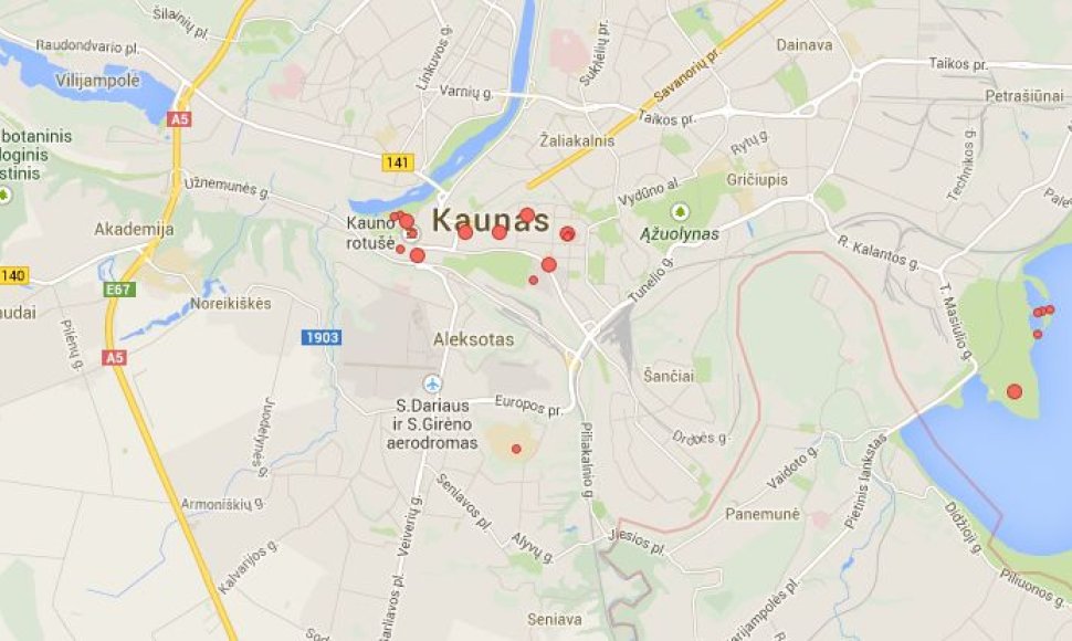Kaunas be Nemuno vagos „Google“ žemėlapiuose