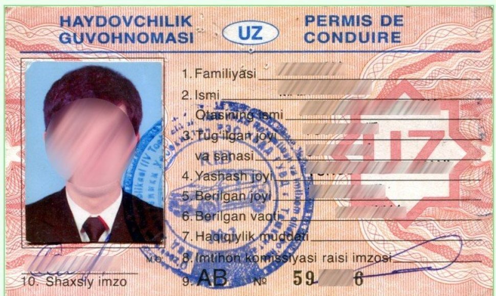 Uzbekiško vairuotojo pažymėjimo klastotė