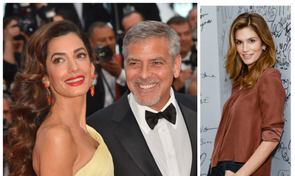 George'as ir Amal Clooney ir Cindy Crawford