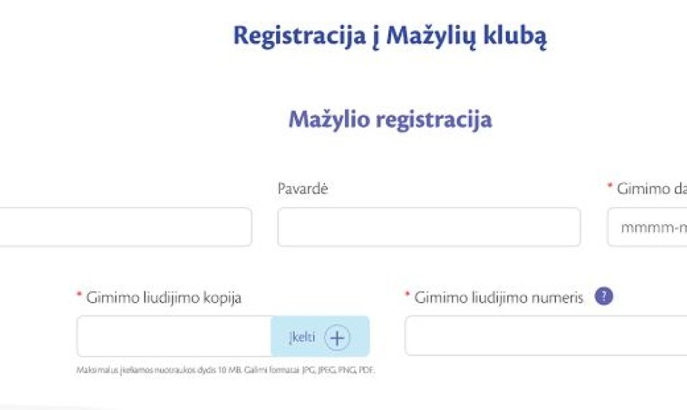 Registracija į „Mažylių klubą“