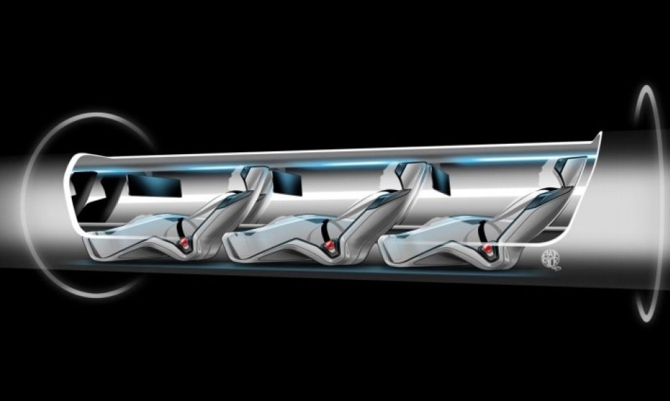 Transporto sistema „Hyperloop“ keleivius gabentų kapsulėmis, kurios skrietų beveik garso greičiu sumažinto slėgio atmosferoje, palaikomoje sandarių vamzdžių sistemoje.