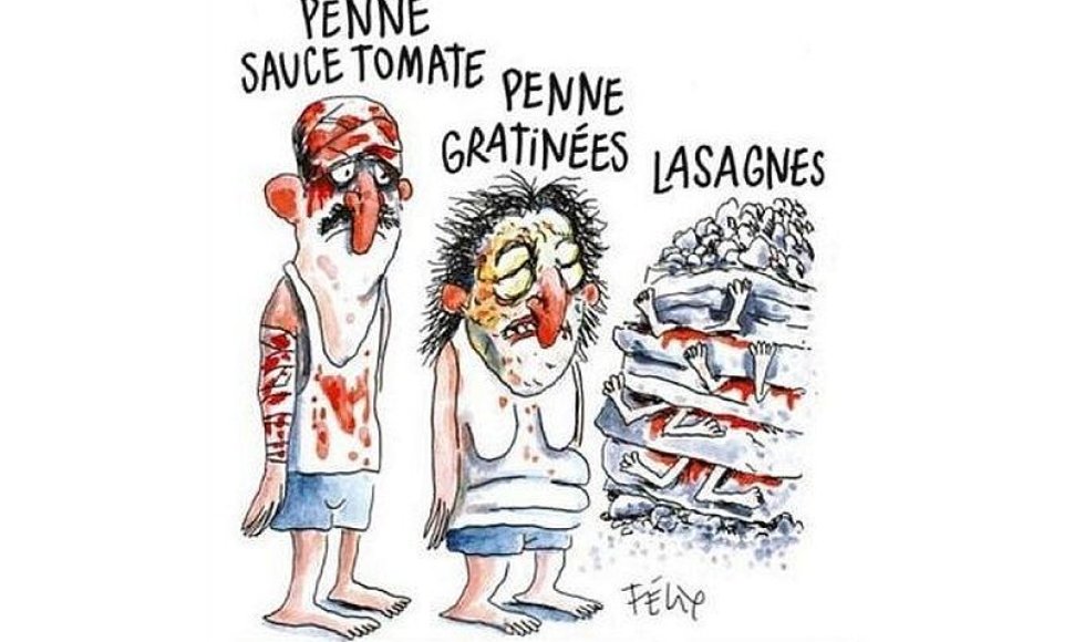„Charlie Hebdo“ karikatūra, vaizduojanti žemės drebėjimo Italijoje aukas
