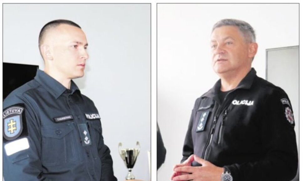 Marijampolės apskrities VPK viršininkas Harimantas Poškevičius (dešinėje) ir Jurbarko komisariato vadovas Edgaras Charisovas.