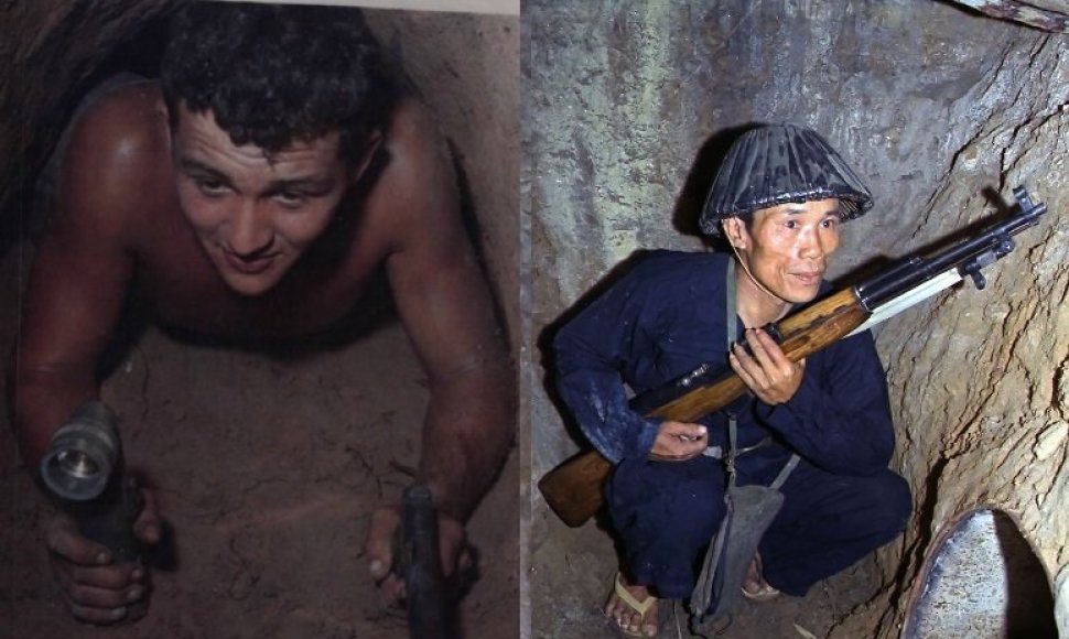 JAV seržantas Vietnamo tunelyje ir vietnamiečių karys