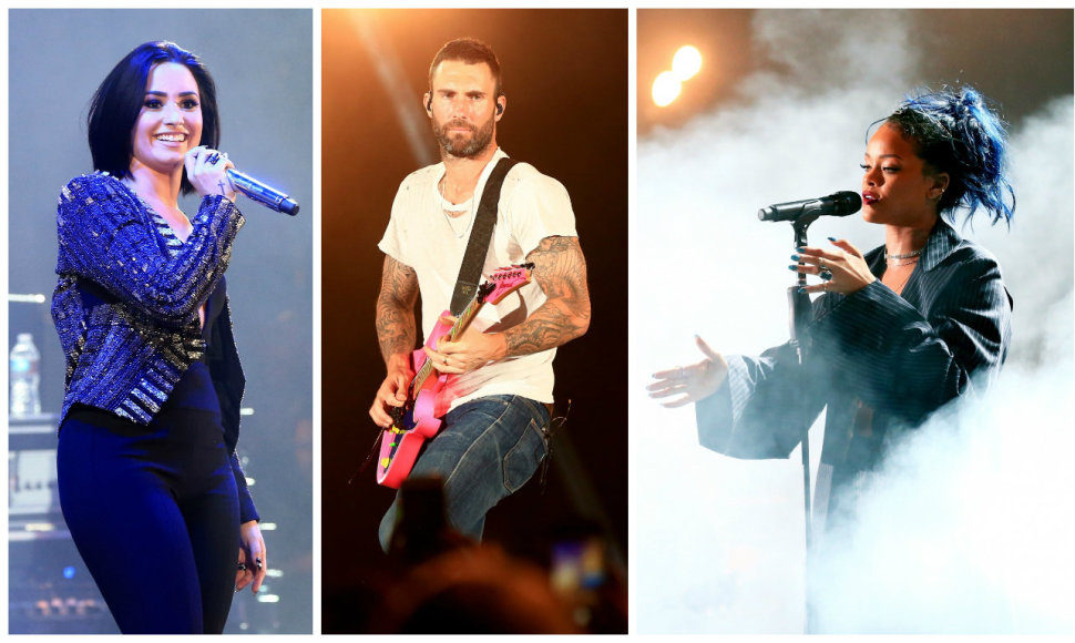 Demi Lovato, Adamas Levine'as, Rihanna ir Samas Smithas