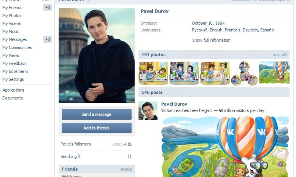 Pavelo Durovo anketa Rusijos socialiniame tinkle VKontakte