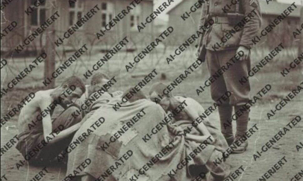 Dirbtinio intelekto būdu sugeneruotas tariamos situacijos Dachau koncentracijos stovykloje vaizdas, pavadintas &bdquo;Nepažįstamųjų antklodė&ldquo;